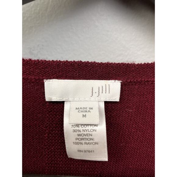 J Jill Layered Sweater Womens Medium Burgundy Pullover Button Back Floral bottom - Picture 4 of 7